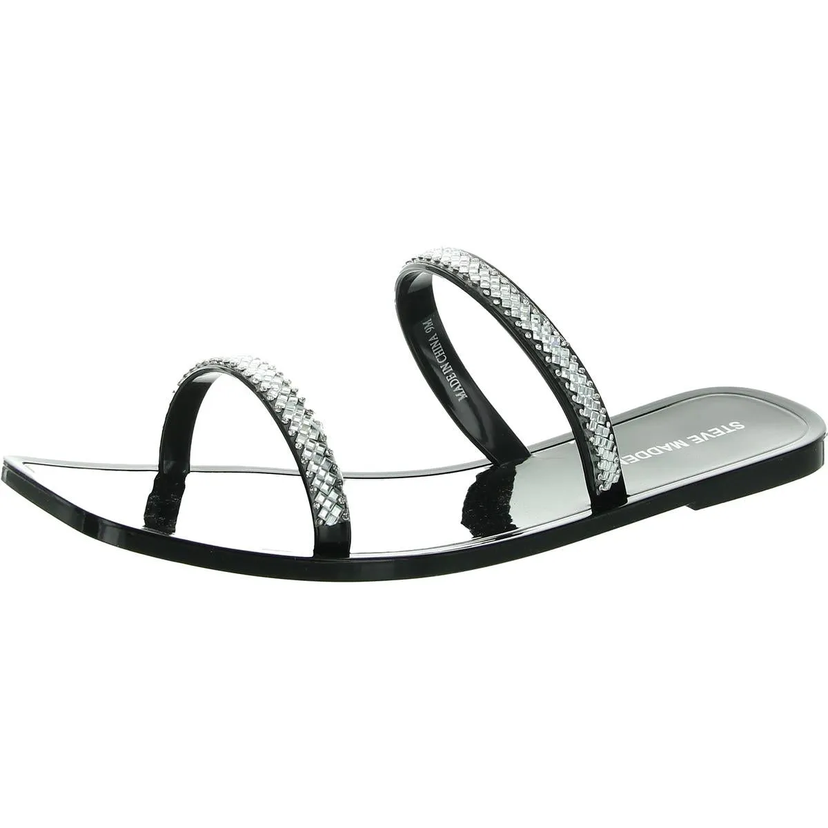 ANISSA Womens Rhinestone Vinyl Slide Sandals