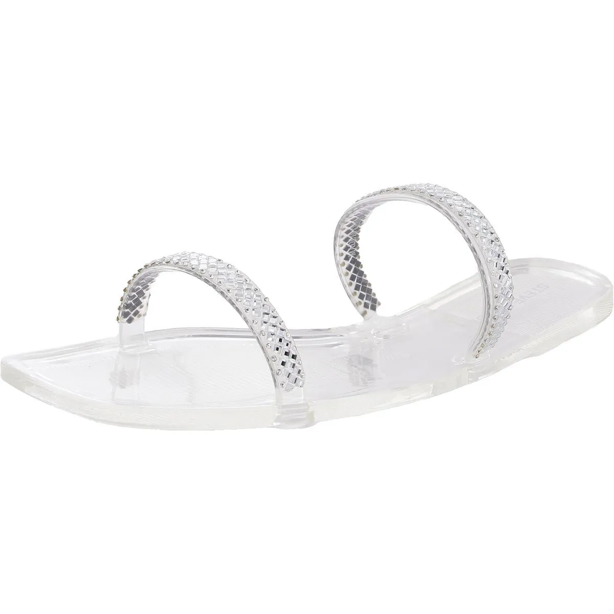 ANISSA Womens Rhinestone Vinyl Slide Sandals