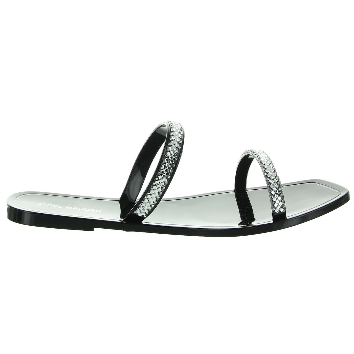 ANISSA Womens Rhinestone Vinyl Slide Sandals
