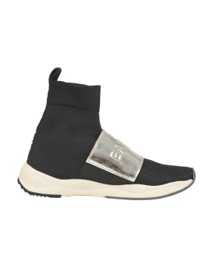 Balmain Cameron Embossed Logo High Top Sneakers in Black Stretch Knit And Mesh