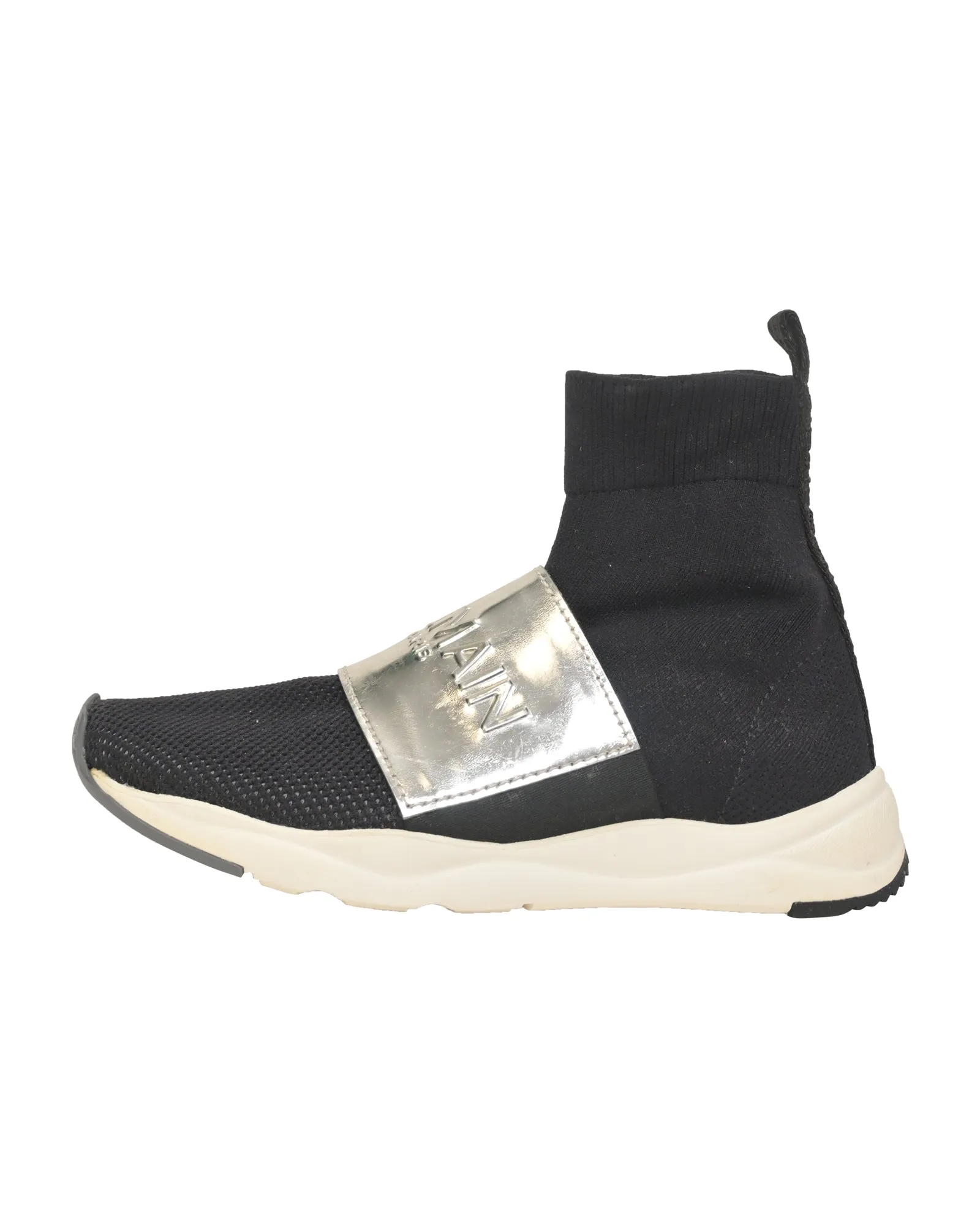 Balmain Cameron Embossed Logo High Top Sneakers in Black Stretch Knit And Mesh