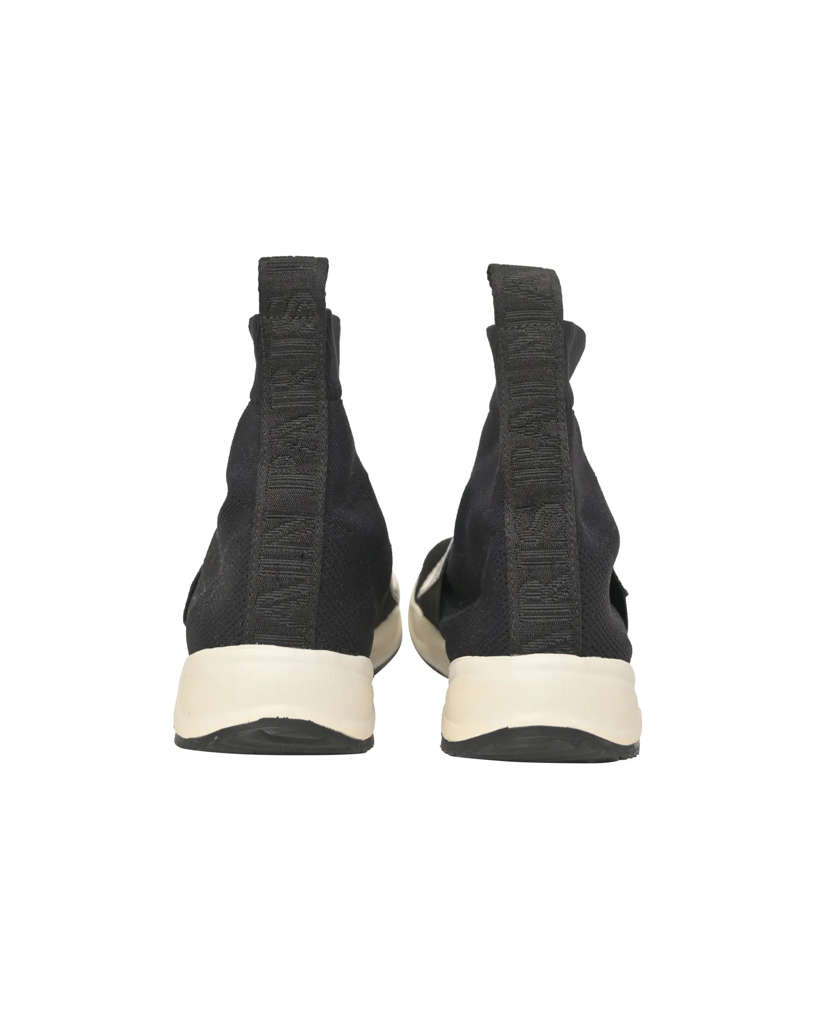 Balmain Cameron Embossed Logo High Top Sneakers in Black Stretch Knit And Mesh