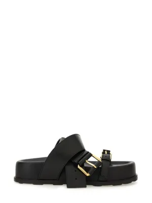 Black Leather Sandal With Woven Buckle Detail