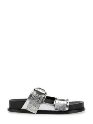 Black Leather Sandals With Buckle Detail