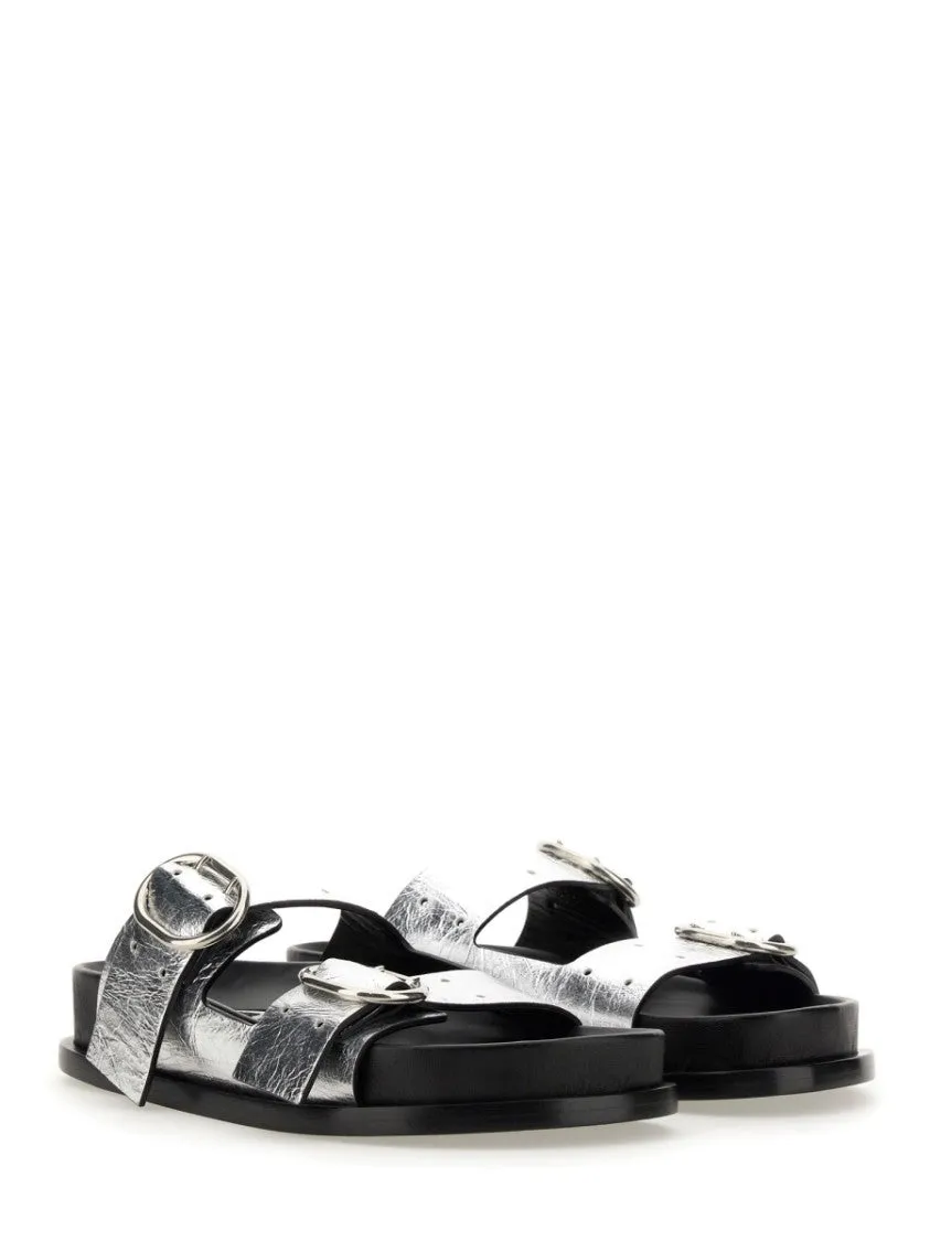 Black Leather Sandals With Buckle Detail