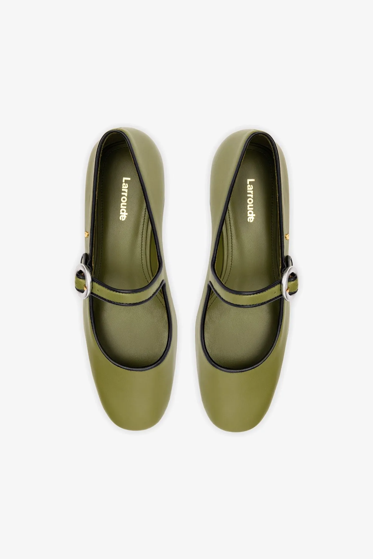 Blair Flatform In Seaweed and Black Leather and Silver Metallic Leather