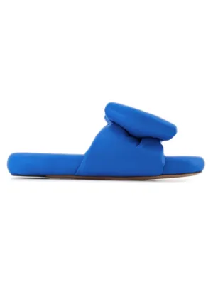 Bow Padded Slides  - Blue - Leather