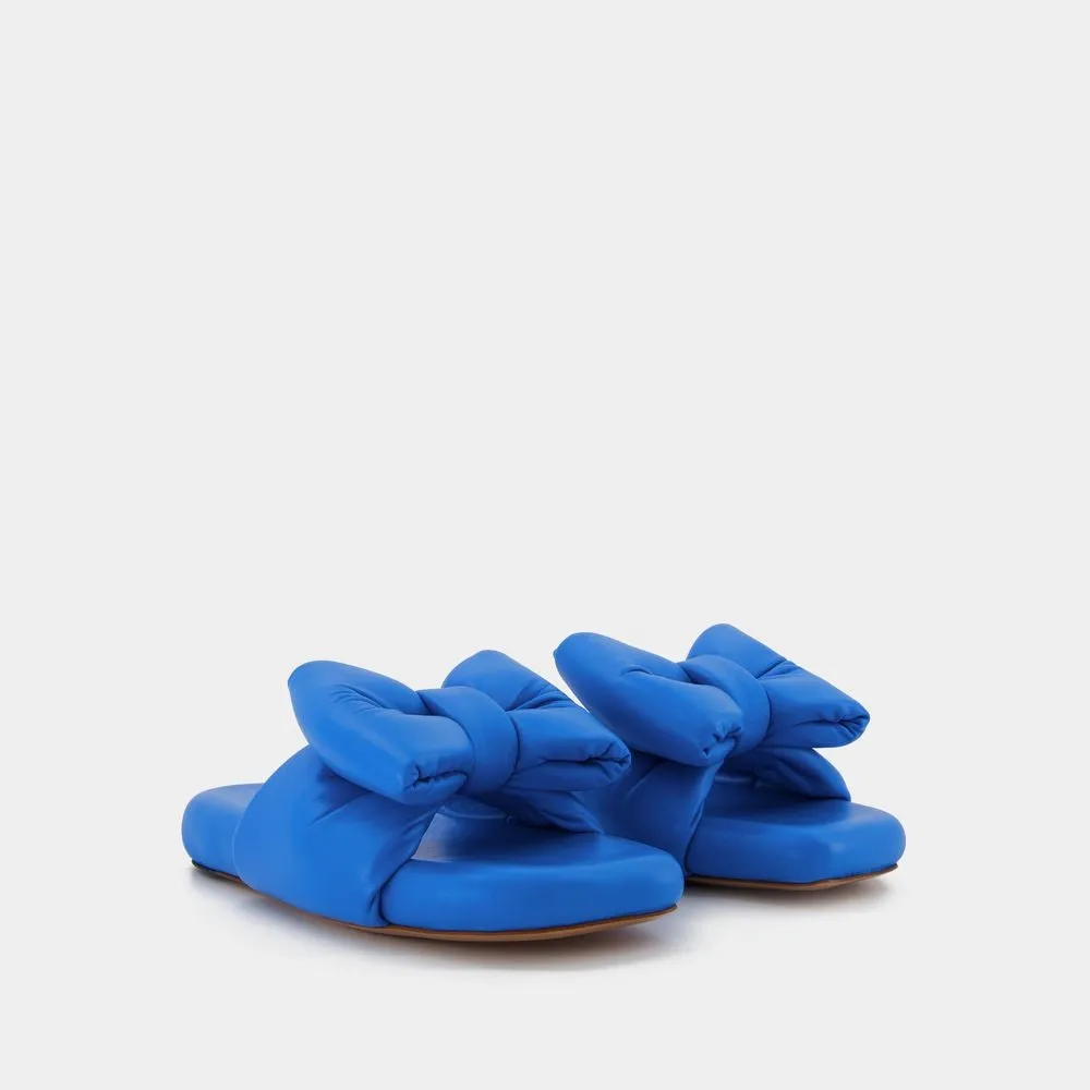 Bow Padded Slides  - Blue - Leather