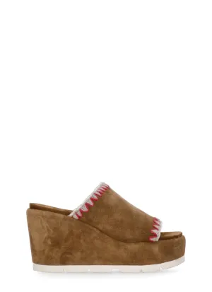 Brown Suede Leather Eva Monoband Wedges