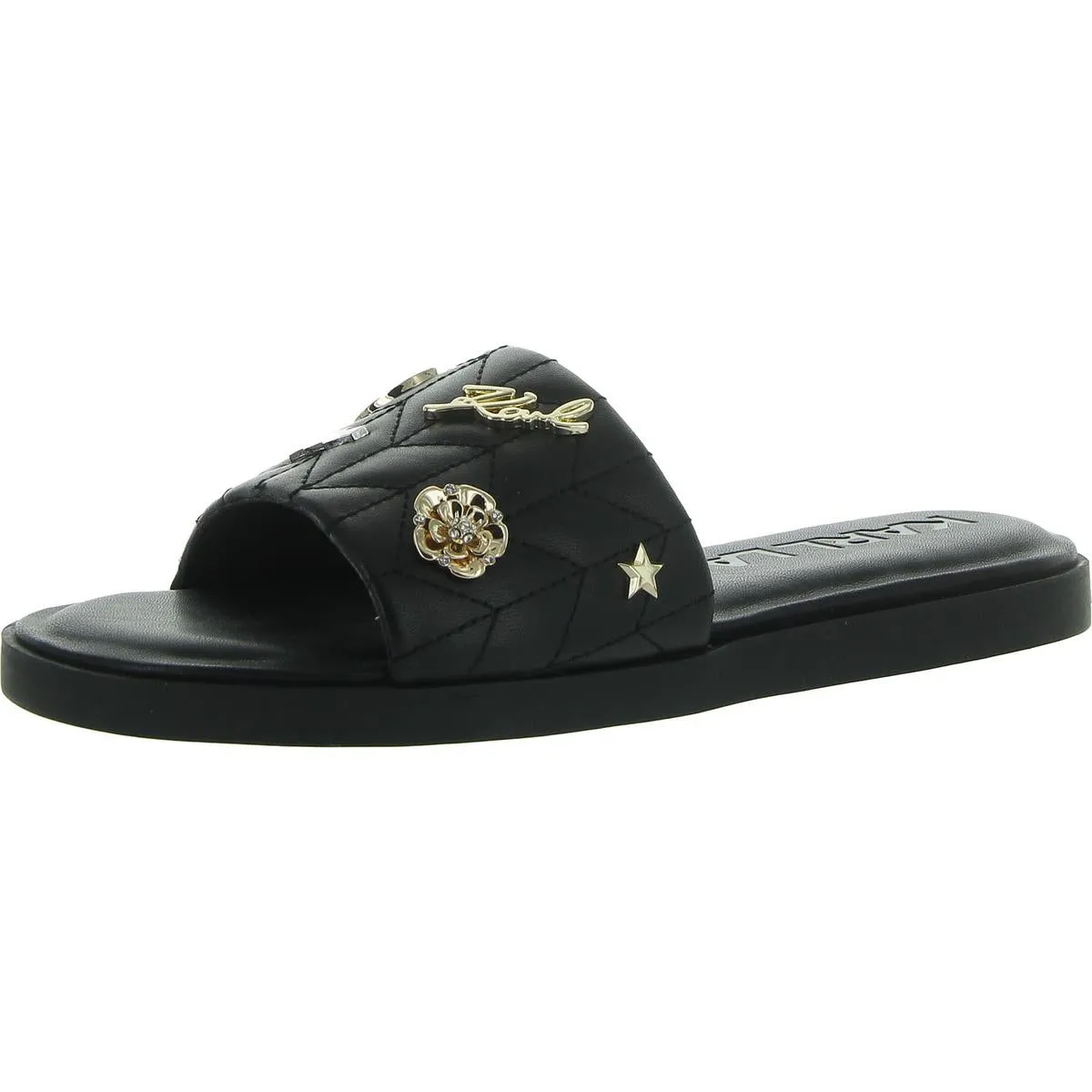 Carenza Womens Quilted Faux Leather Slide Sandals