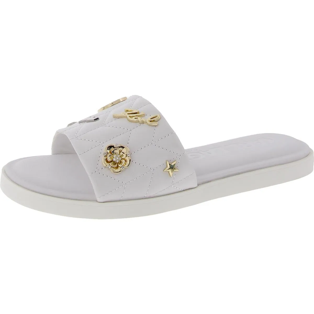 Carenza Womens Quilted Faux Leather Slide Sandals