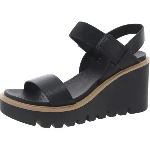 Ciji Womens Pebbled Faux Leather Platform Sandals