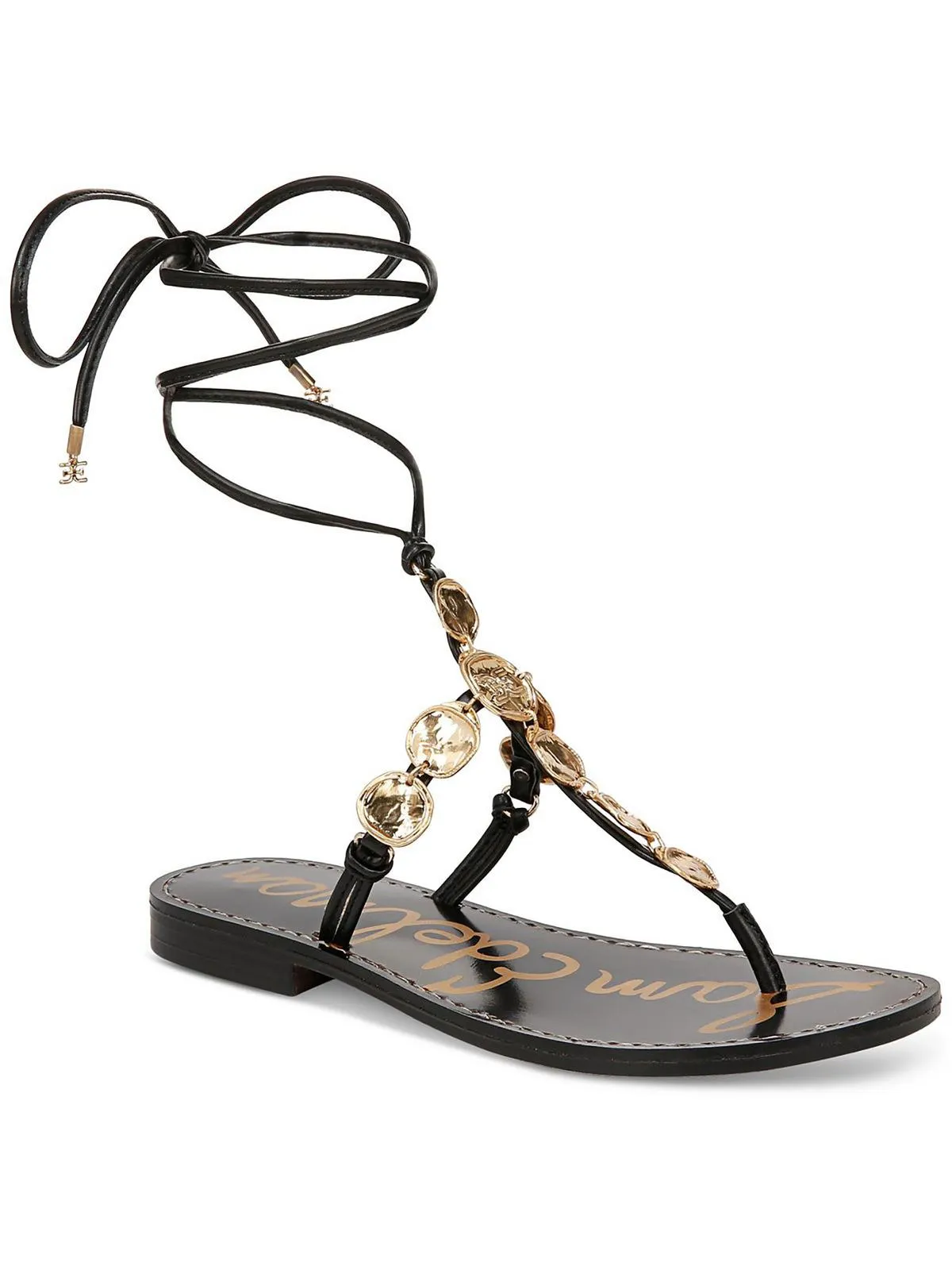 Deirdre Womens Faux Leather Lace-Up Thong Sandals