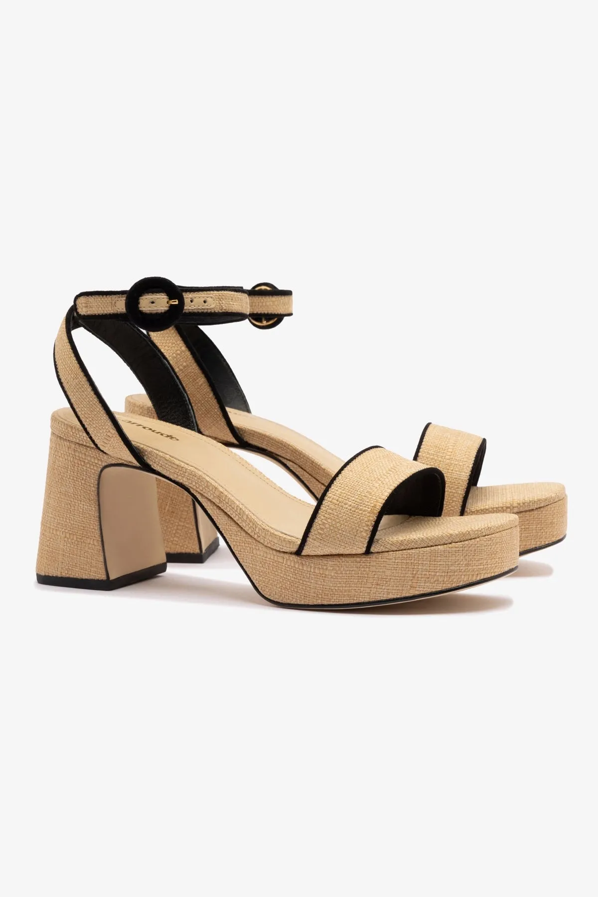 Dolly Low Sandal In Beige Raffia and Black Trimming