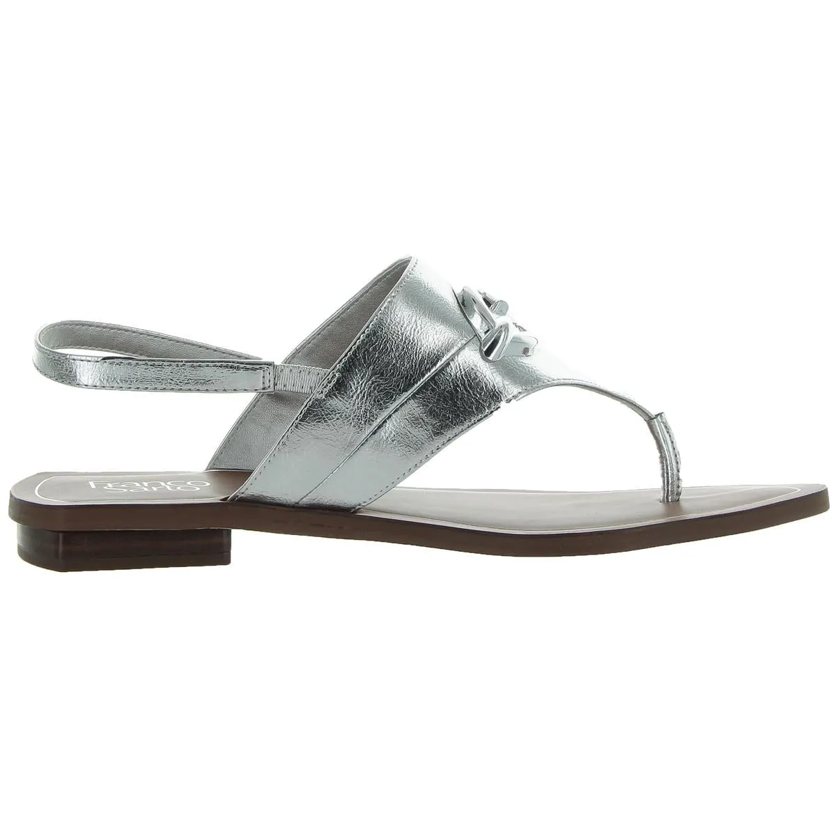 Emmie Womens Metallic Faux Leather T-Strap Sandals