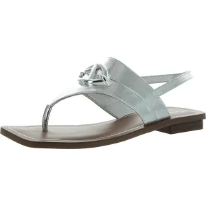 Emmie Womens Metallic Faux Leather T-Strap Sandals