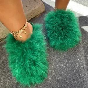 GATA01 - GREEN FAUX FUR SANDALS