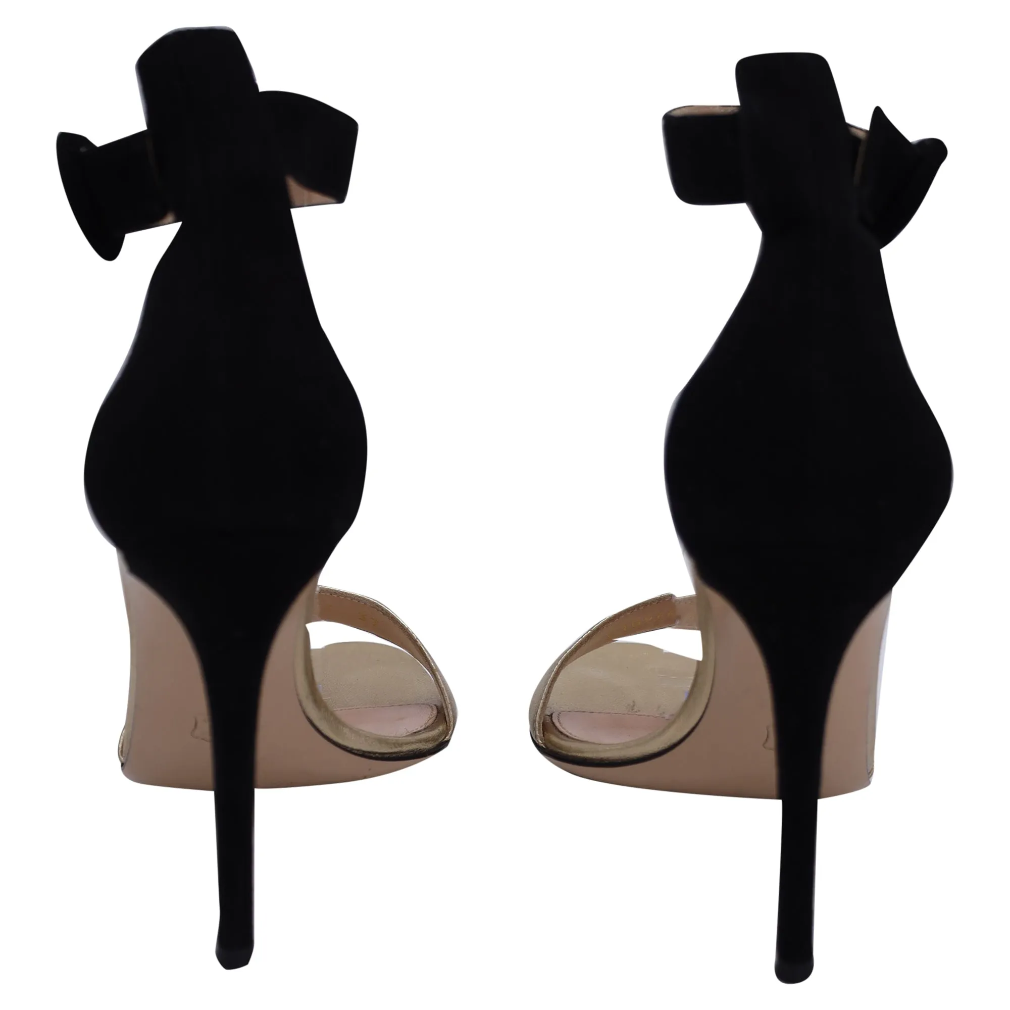 Gianvito Rossi Portofino Ankle-Strap Sandals in Gold and Black Leather and Suede
