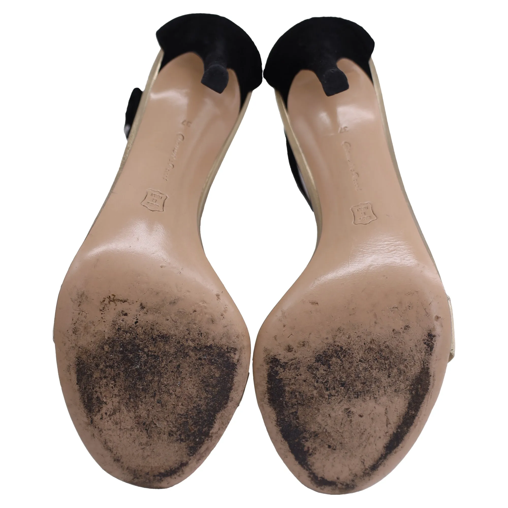 Gianvito Rossi Portofino Ankle-Strap Sandals in Gold and Black Leather and Suede
