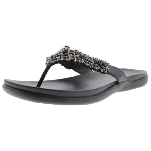 Glam-Athon Womens Faux Leather Thong Flip-Flops