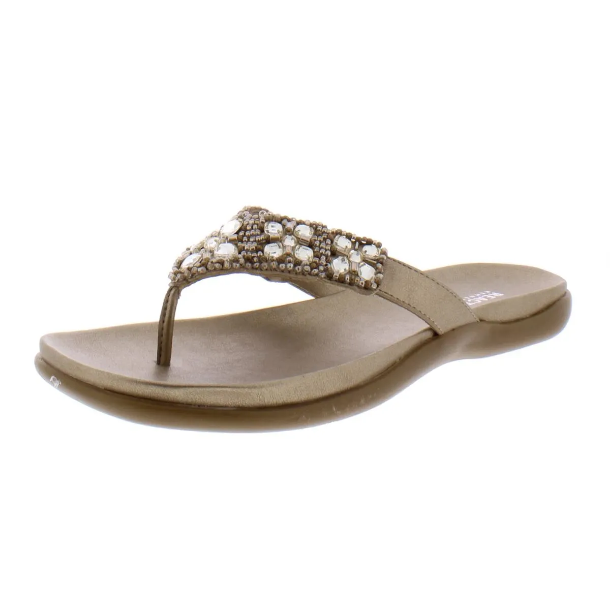 Glam-Athon Womens Faux Leather Thong Flip-Flops