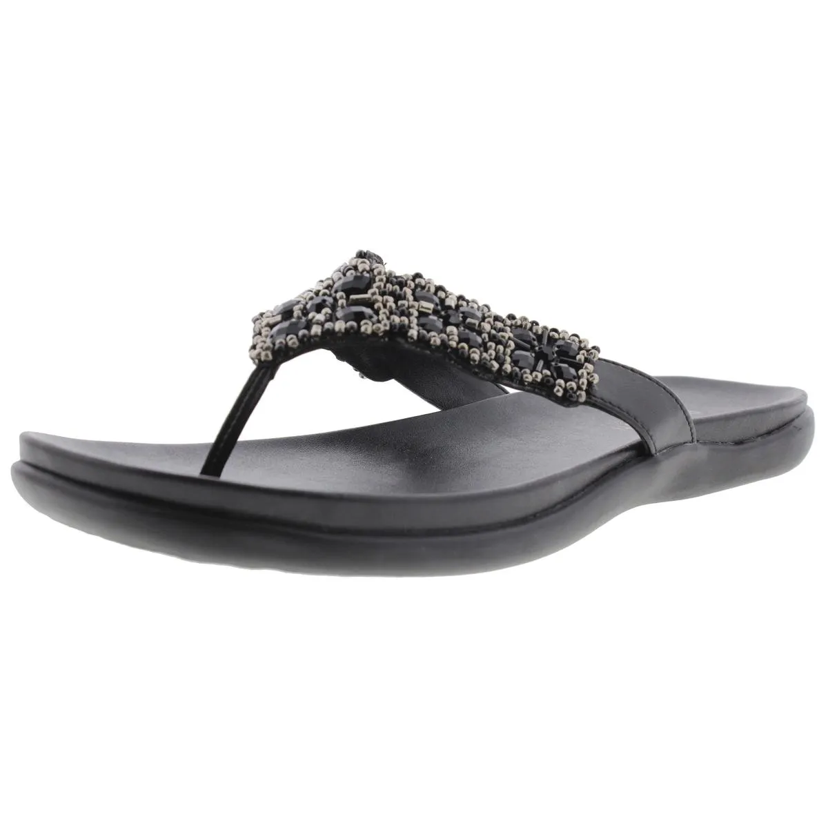 Glam-Athon Womens Faux Leather Thong Flip-Flops