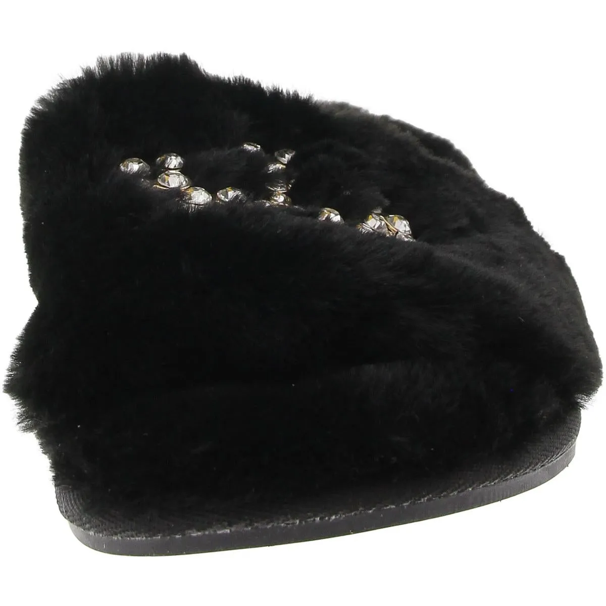 Gwenno Womens Embellished Faux Fur Slide Sandals