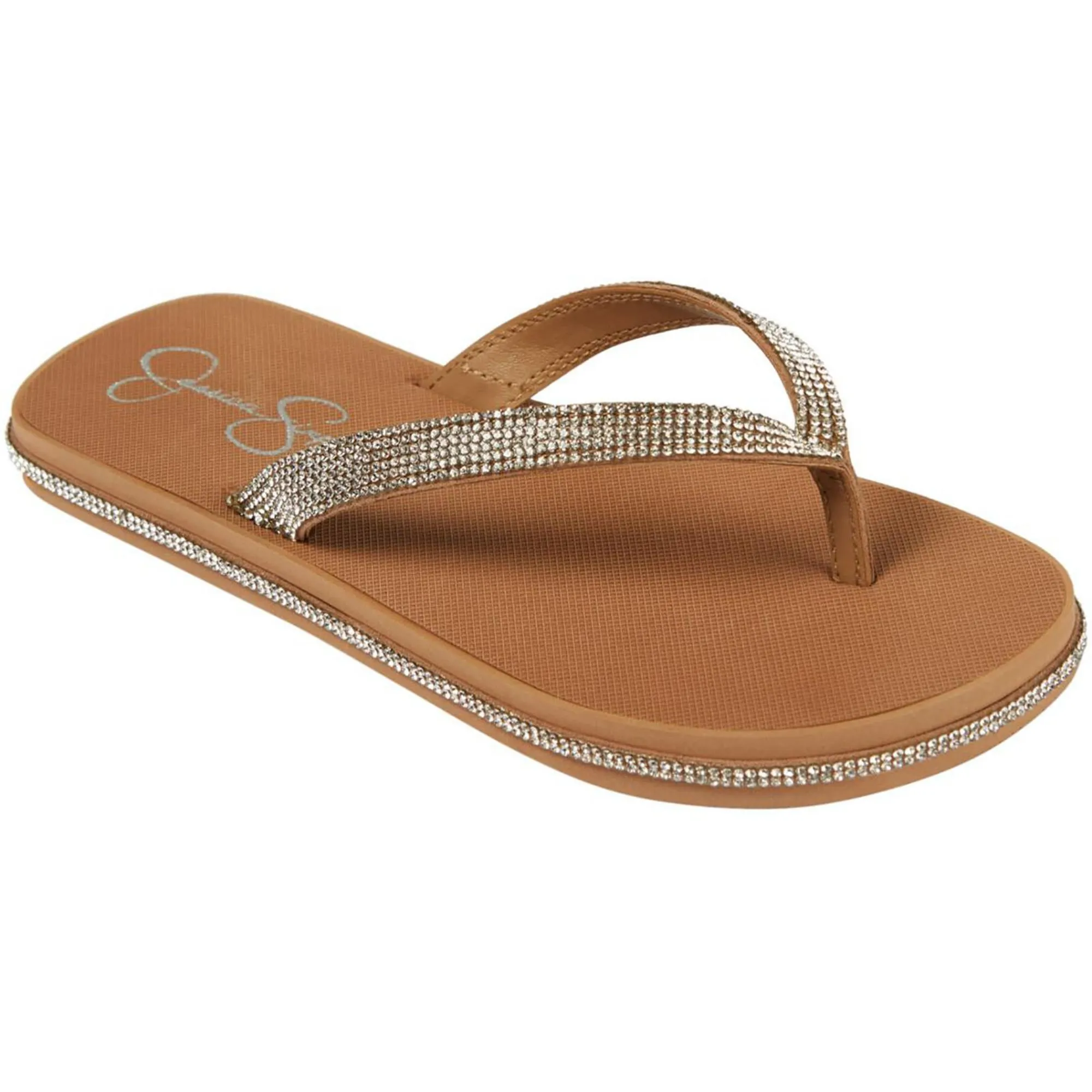 Kalouy Womens Rhinestone Man Made Thong Sandals