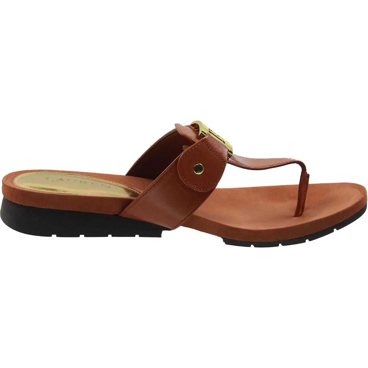 LAKIN Womens Logo Leather T-Strap Sandals