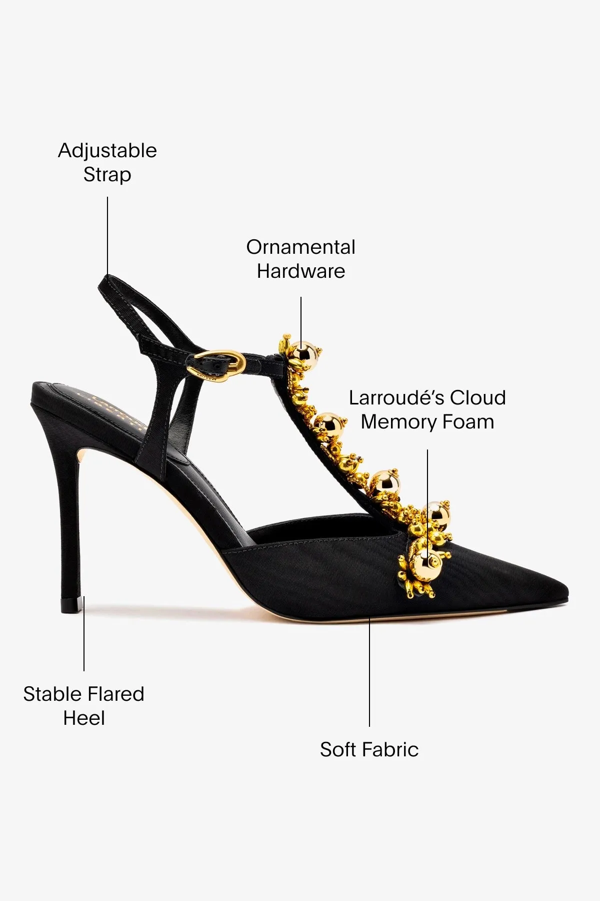 Larroud x Libertine Pump In Black Fabric and Golden Balls