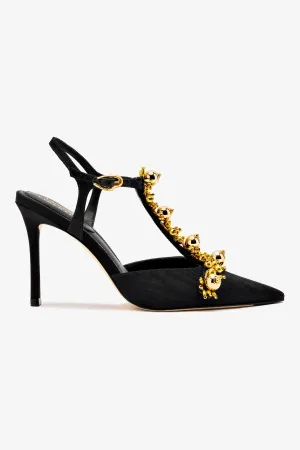 Larroud x Libertine Pump In Black Fabric and Golden Balls
