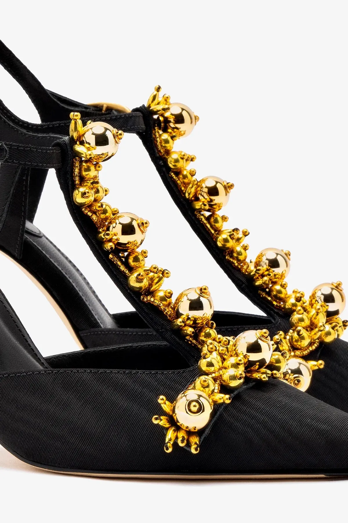 Larroud x Libertine Pump In Black Fabric and Golden Balls
