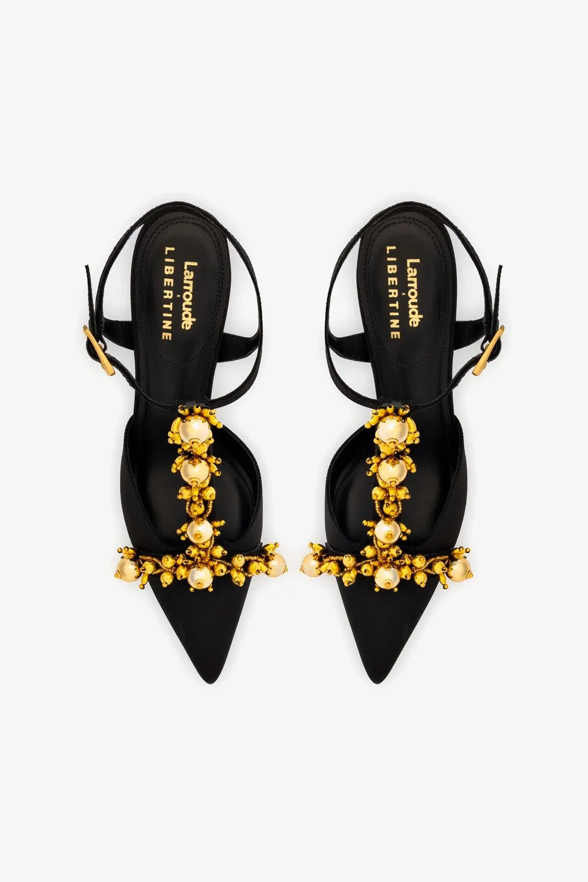 Larroud x Libertine Pump In Black Fabric and Golden Balls