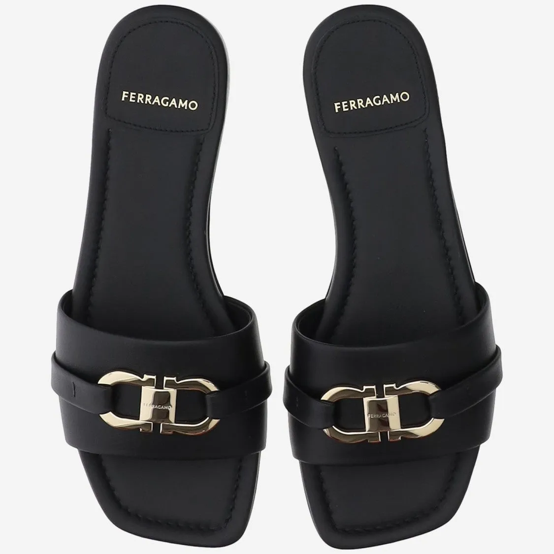 Leather Flat Sandals With Logo