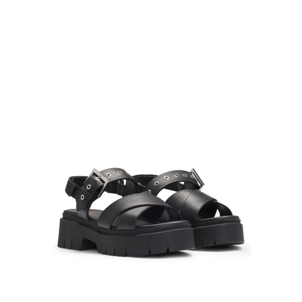 Leather sandals with buckled strap and chunky sole