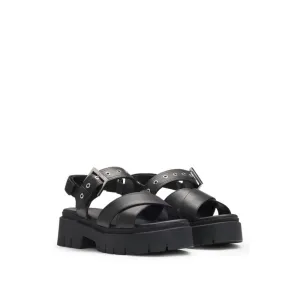 Leather sandals with buckled strap and chunky sole