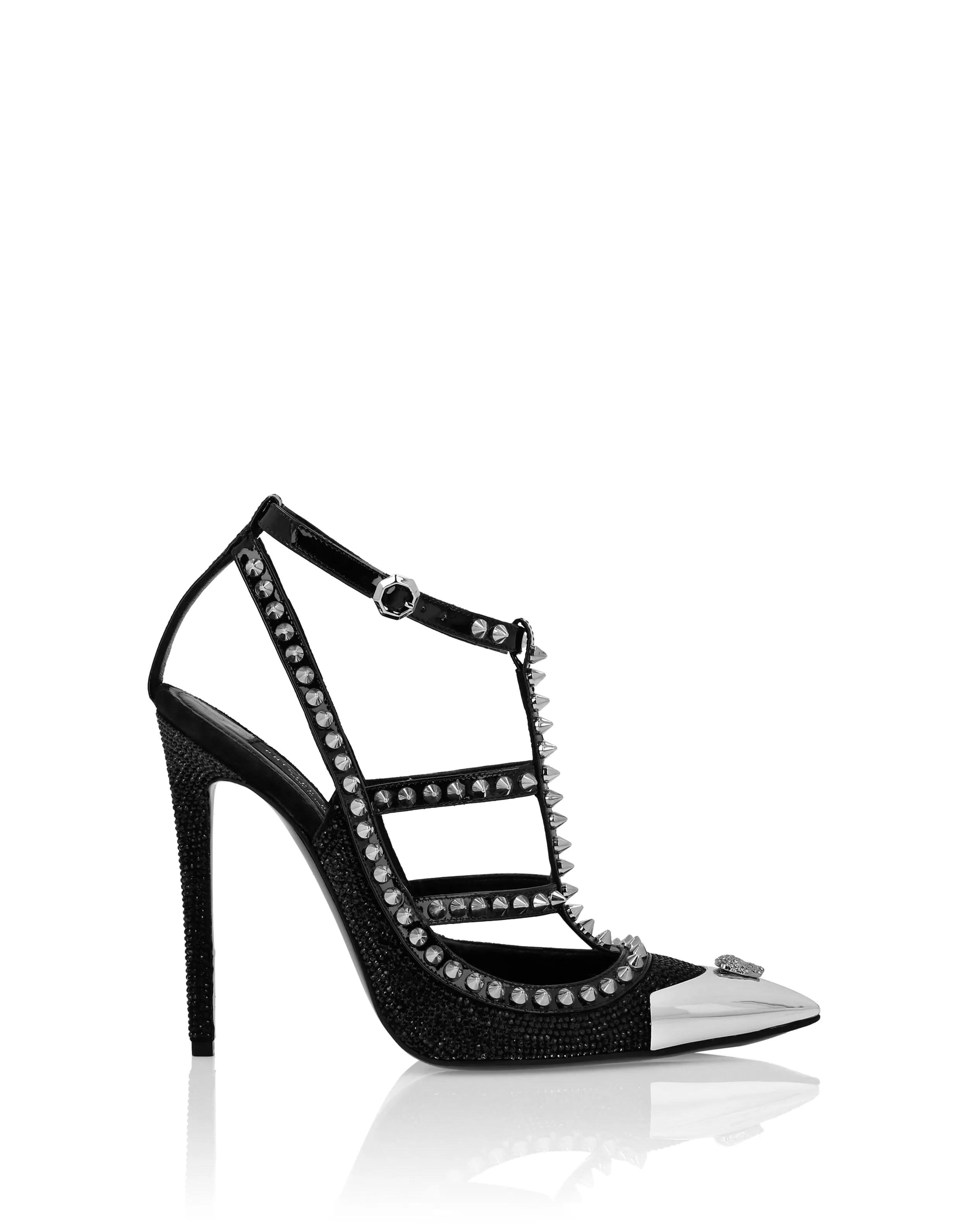 Leather Strass Sandals High Heels Studs