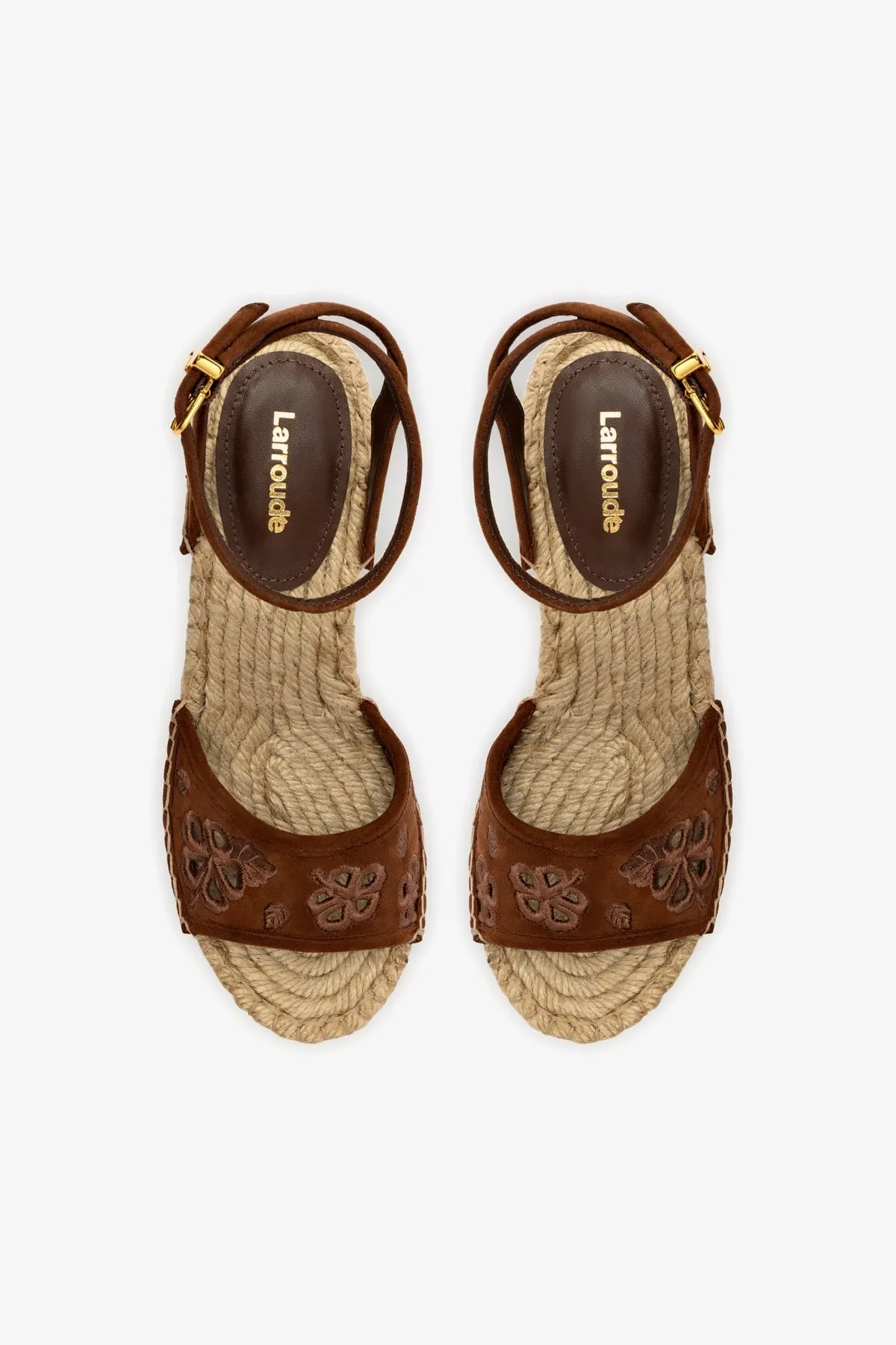 Letizia Espadrille Wedge In Burnt Umber and Hibiscus Broderie