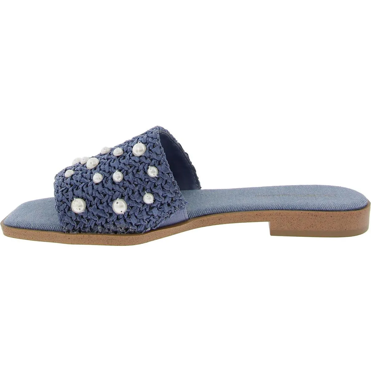 Lonnie Womens Faux Leather Woven Slide Sandals