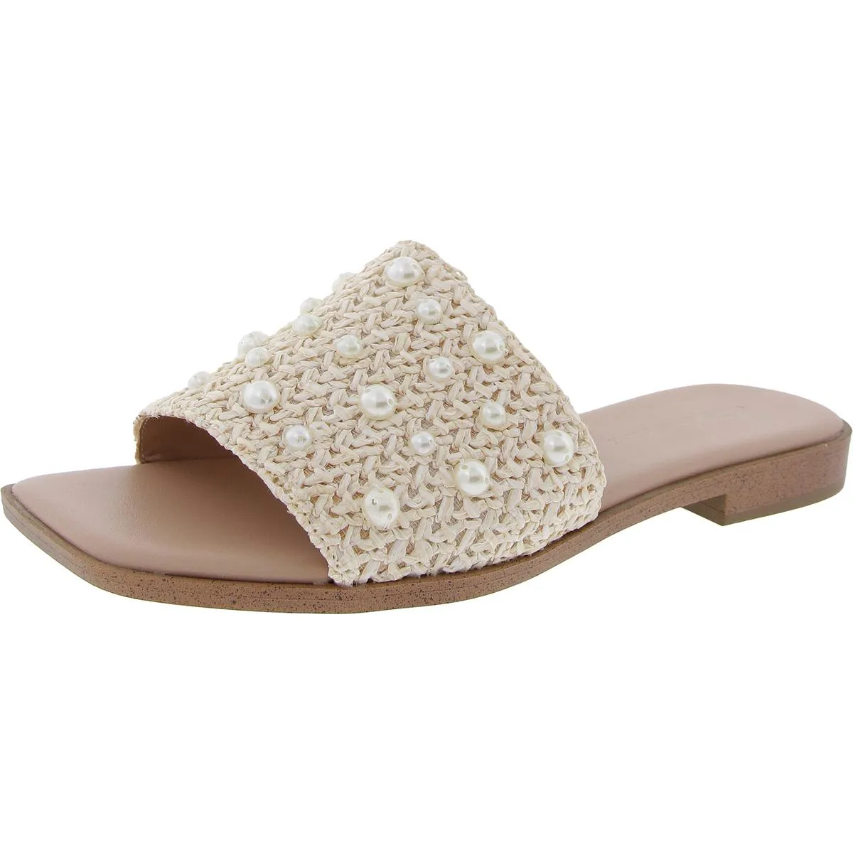 Lonnie Womens Faux Leather Woven Slide Sandals