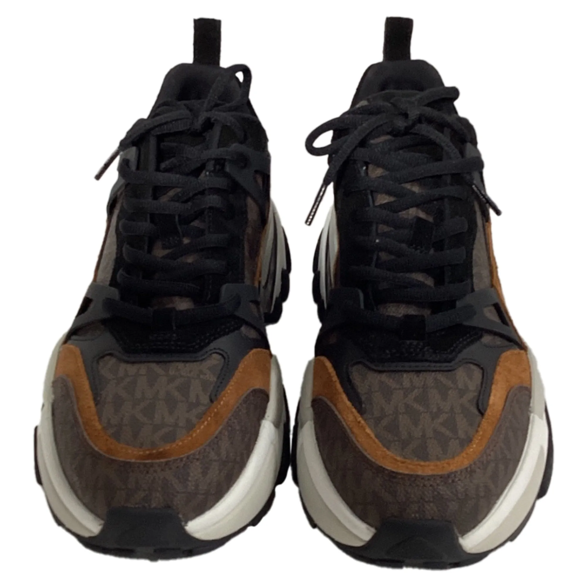 Michael Kors Nick Logo Trainer in Luggage Brown Suede and Canvas