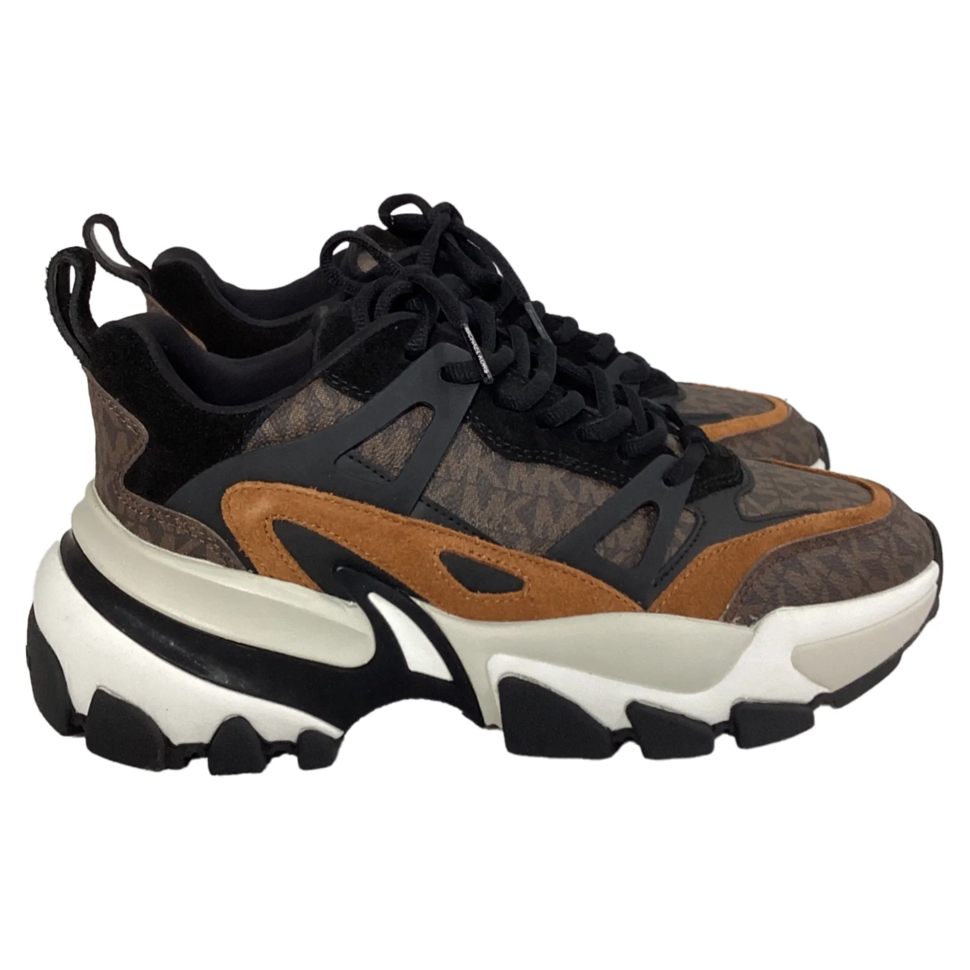 Michael Kors Nick Logo Trainer in Luggage Brown Suede and Canvas