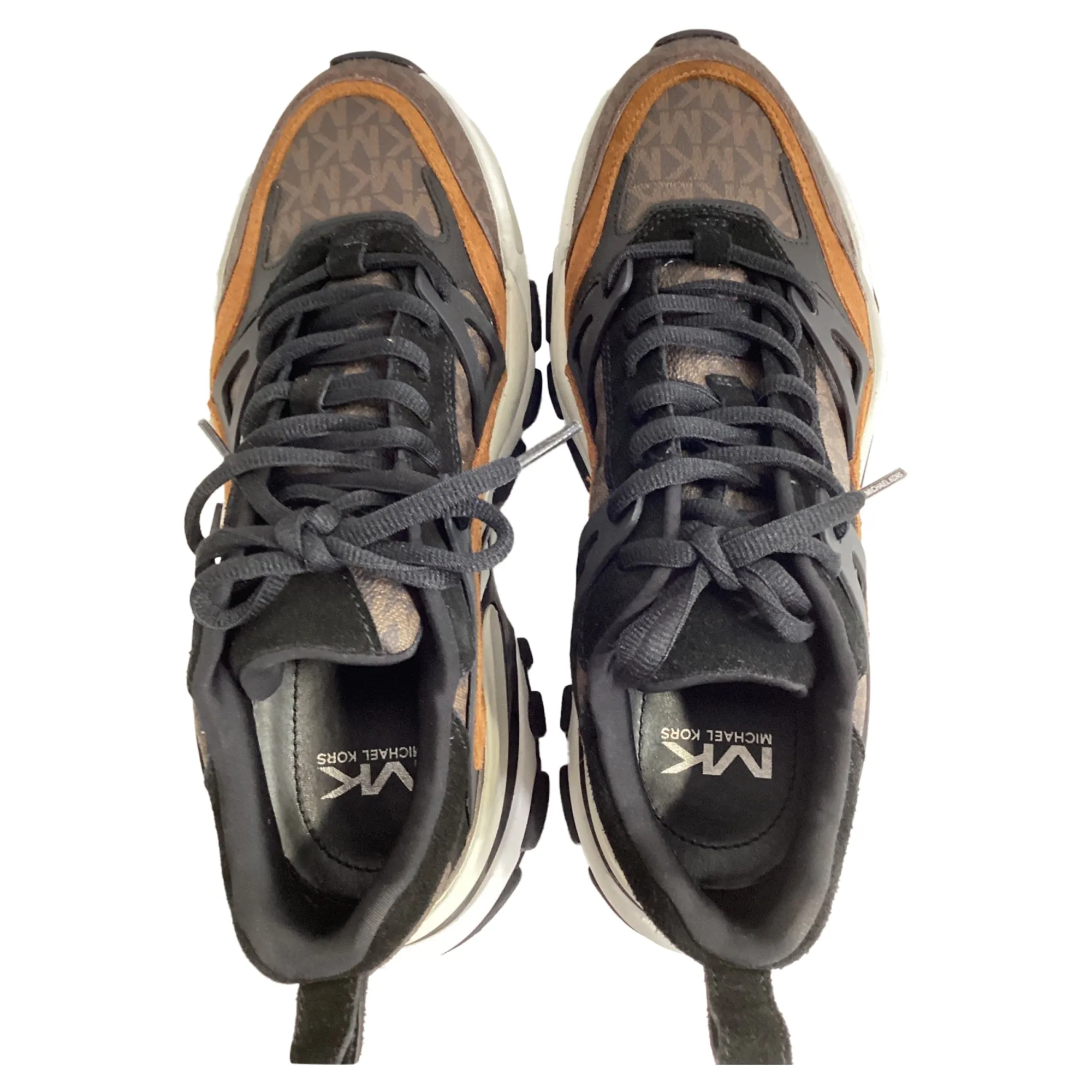 Michael Kors Nick Logo Trainer in Luggage Brown Suede and Canvas