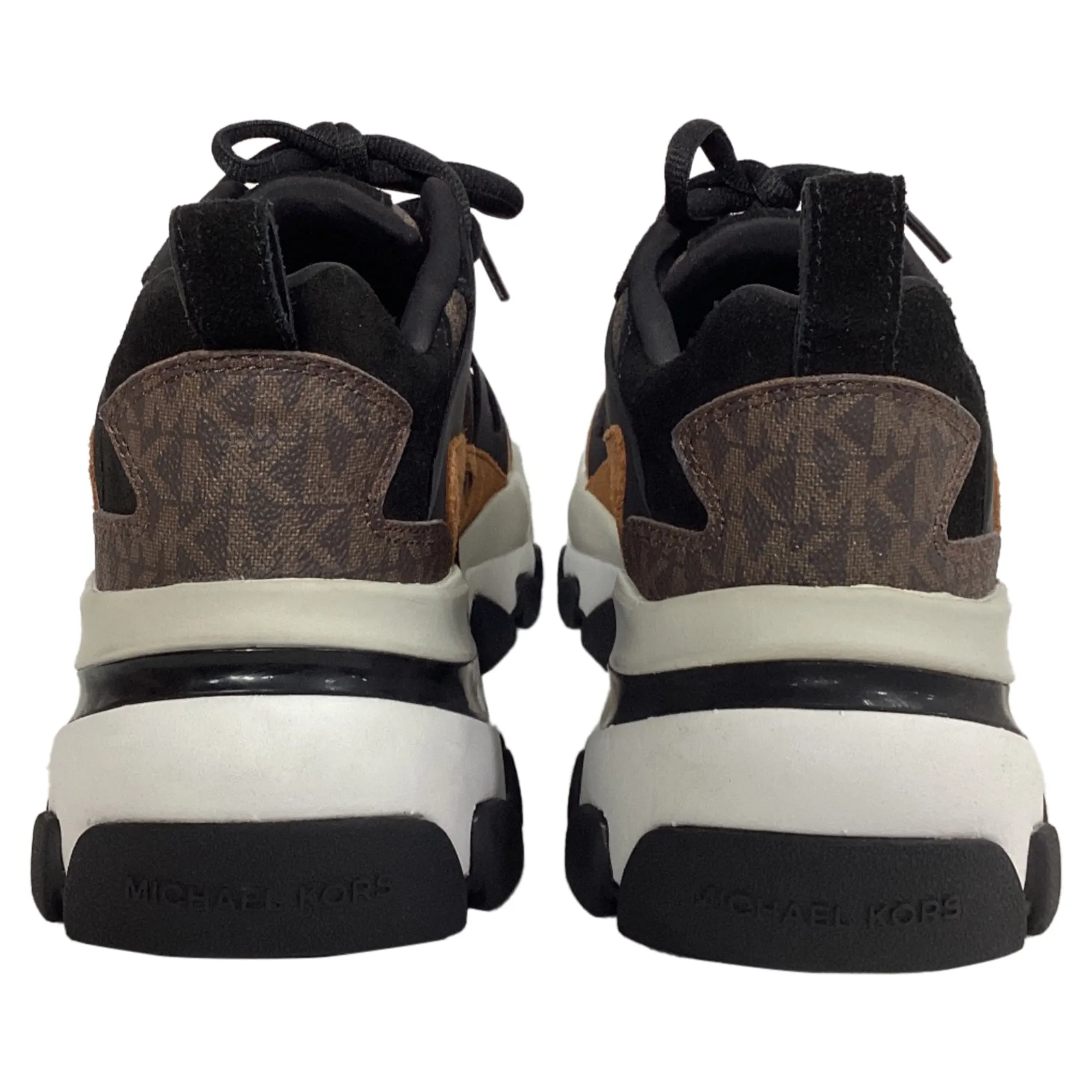 Michael Kors Nick Logo Trainer in Luggage Brown Suede and Canvas