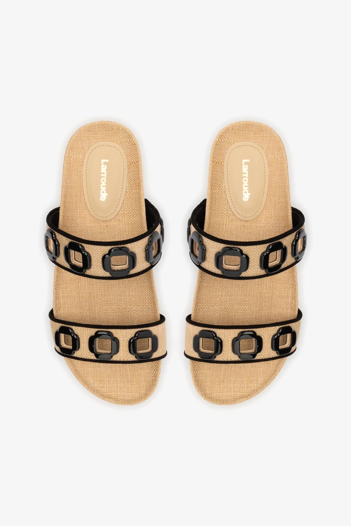 Milan Slide In Beige Raffia and Black Trimming