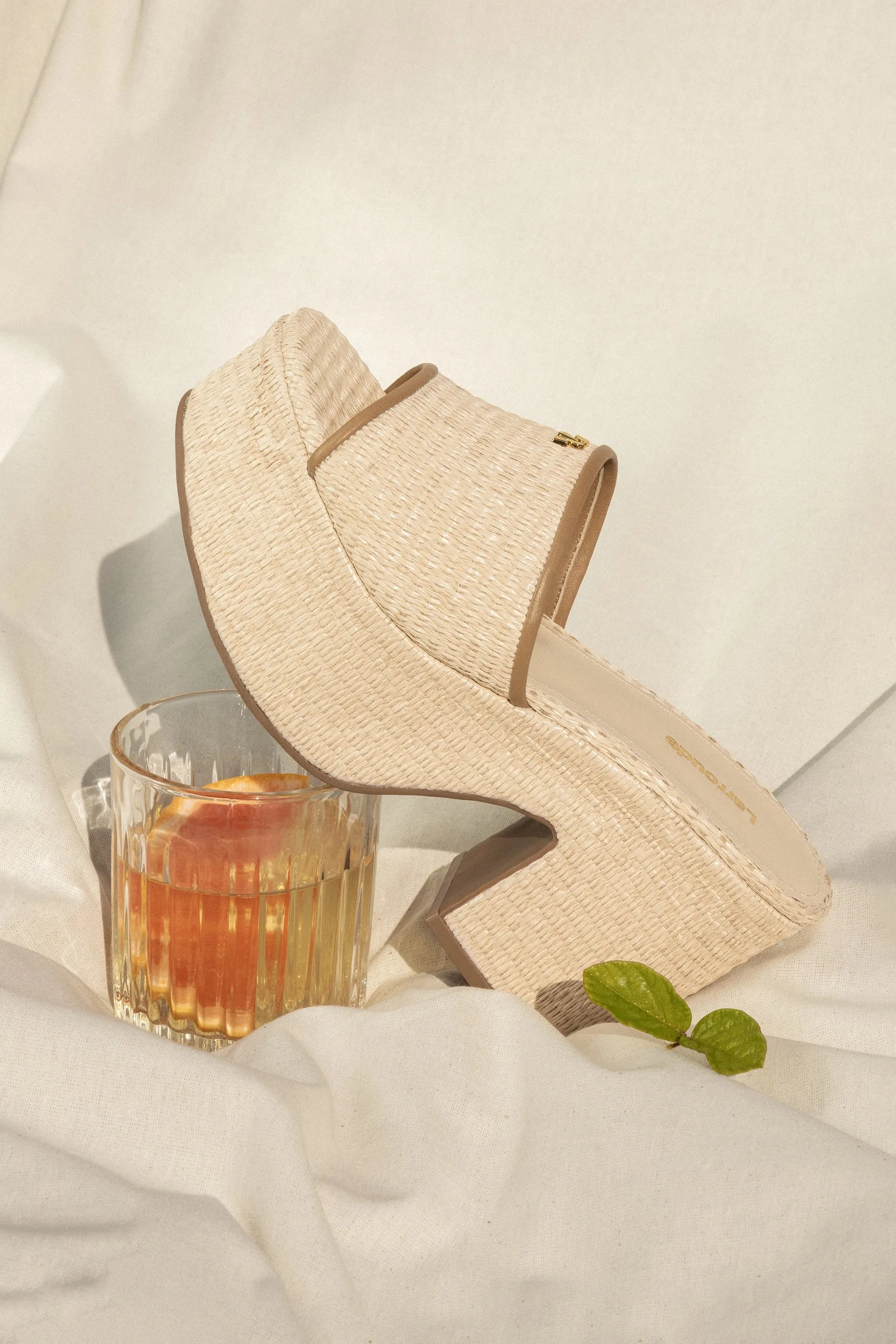 Miso Platform Sandal In Natural Raffia and Hazelnut Trimming