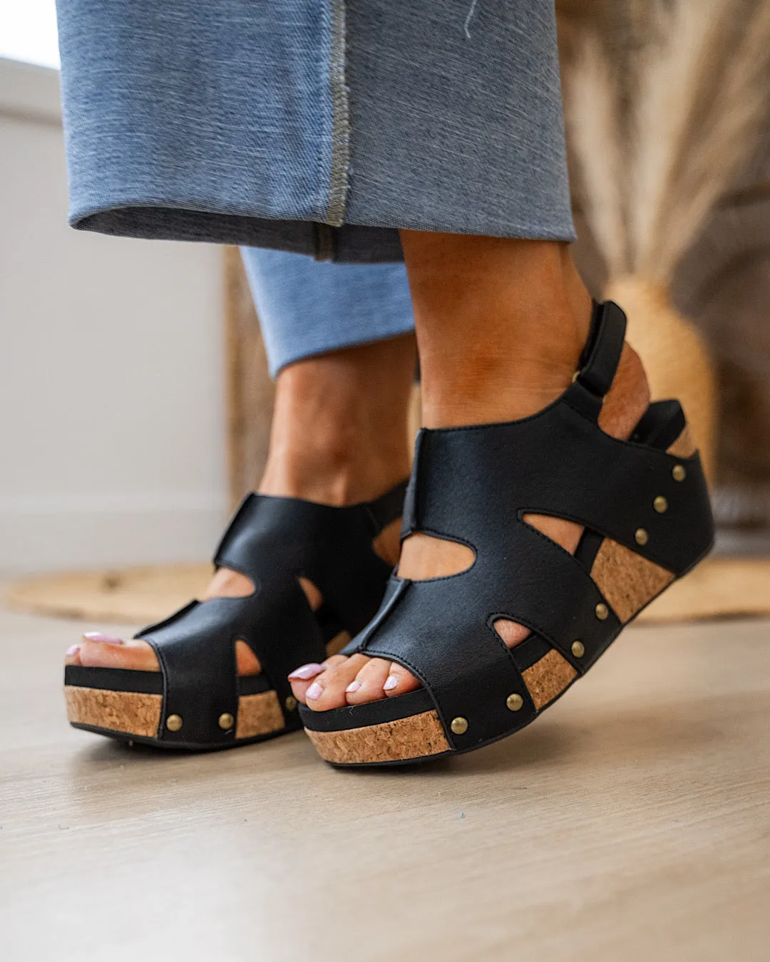 NEW! Corkys Cut It Out Wedge Sandals - Black