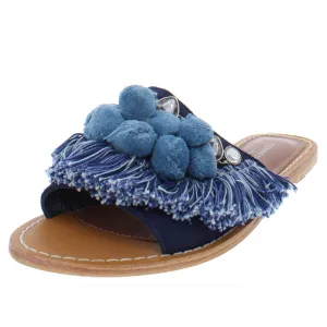 Osmond Womens Leather Pom Poms Slide Sandals