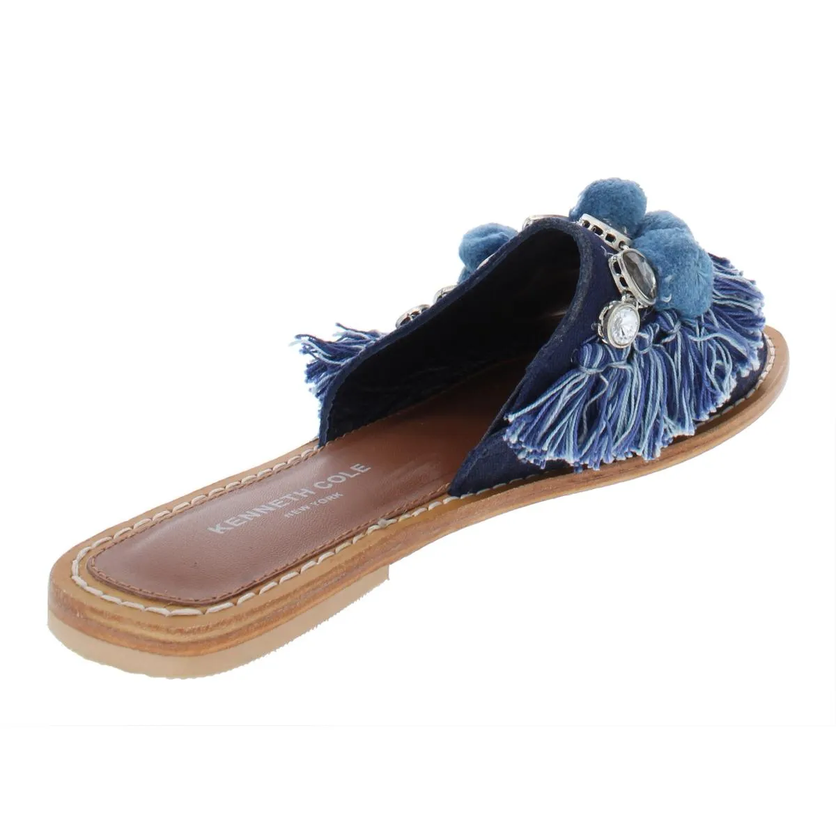 Osmond Womens Leather Pom Poms Slide Sandals