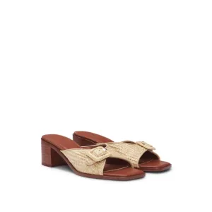 Raffia mules with leather trims